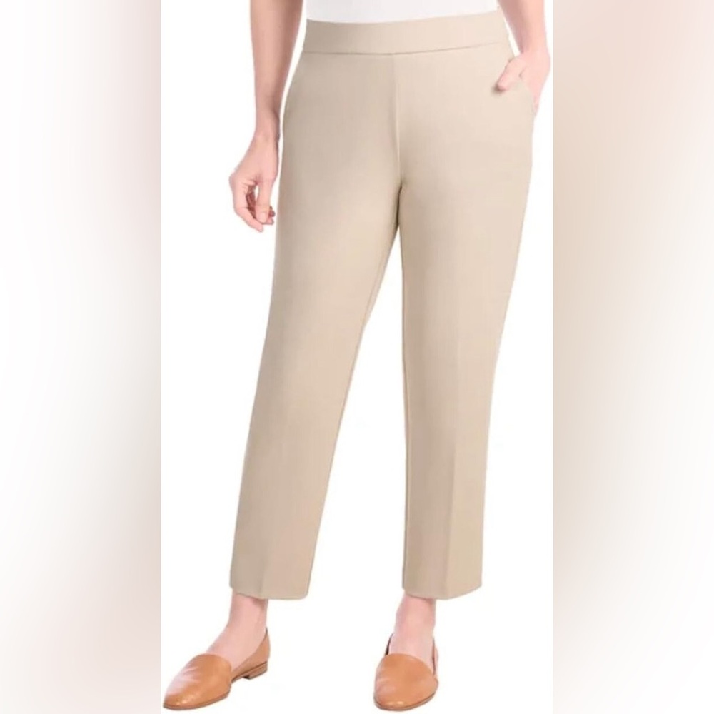 2piece Tan Ankle Cropped Pants and Draper James Boxy Purple Puff Sleeve Blouse - Picture 3 of 7